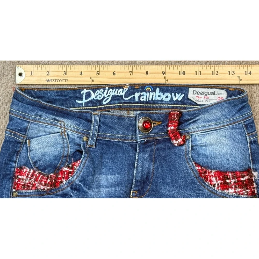 Desigual Rainbow The Pun Slim Pit Women‎ Jeans Size 28 (Actual 28x32)